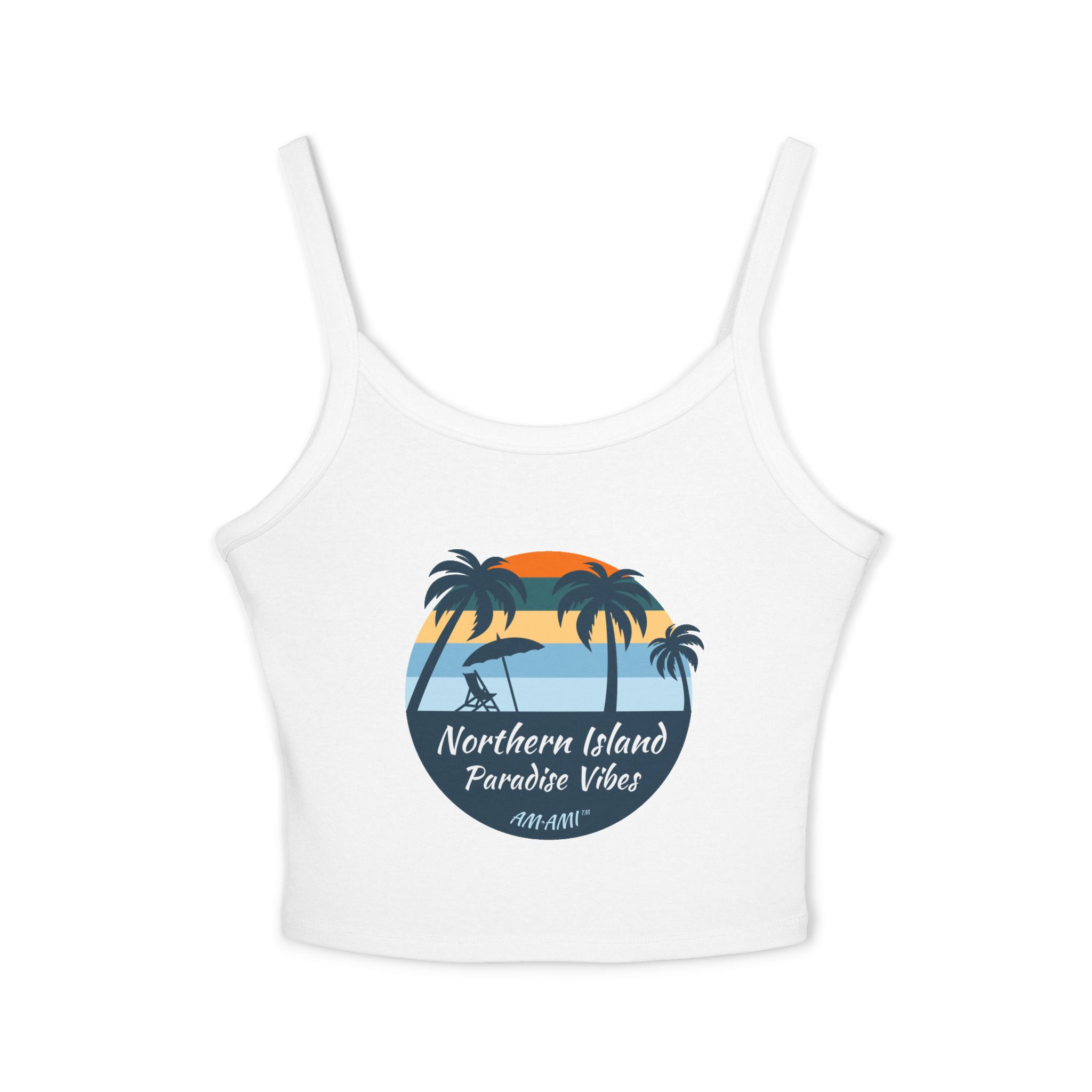 Palm Tree Northern Island Free Form Spaghetti Strap Tank Top AM-AMI Collection