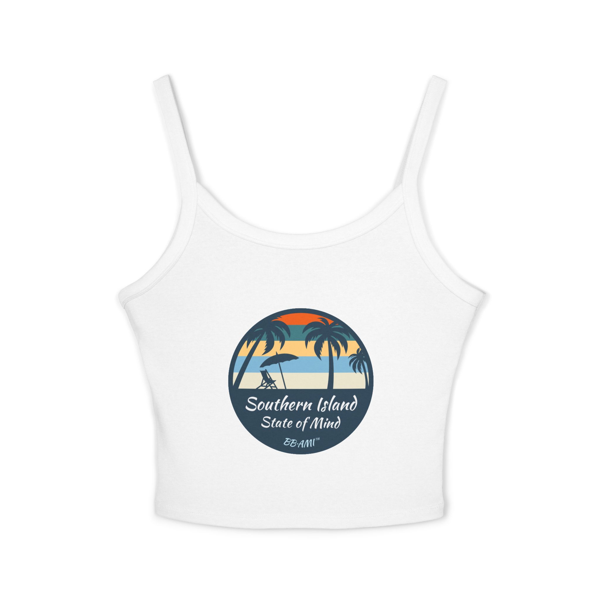 Palm Tree Southern Island State Of Mind Framed Spaghetti Strap Tank Top BB-AMI Collection