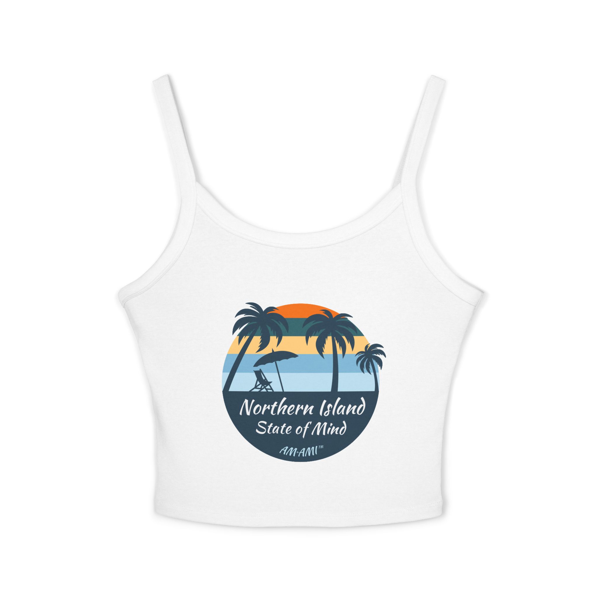 Palm Tree Northern Island State Of Mind Free Form Spaghetti Strap Tank Top AM-AMI Collection