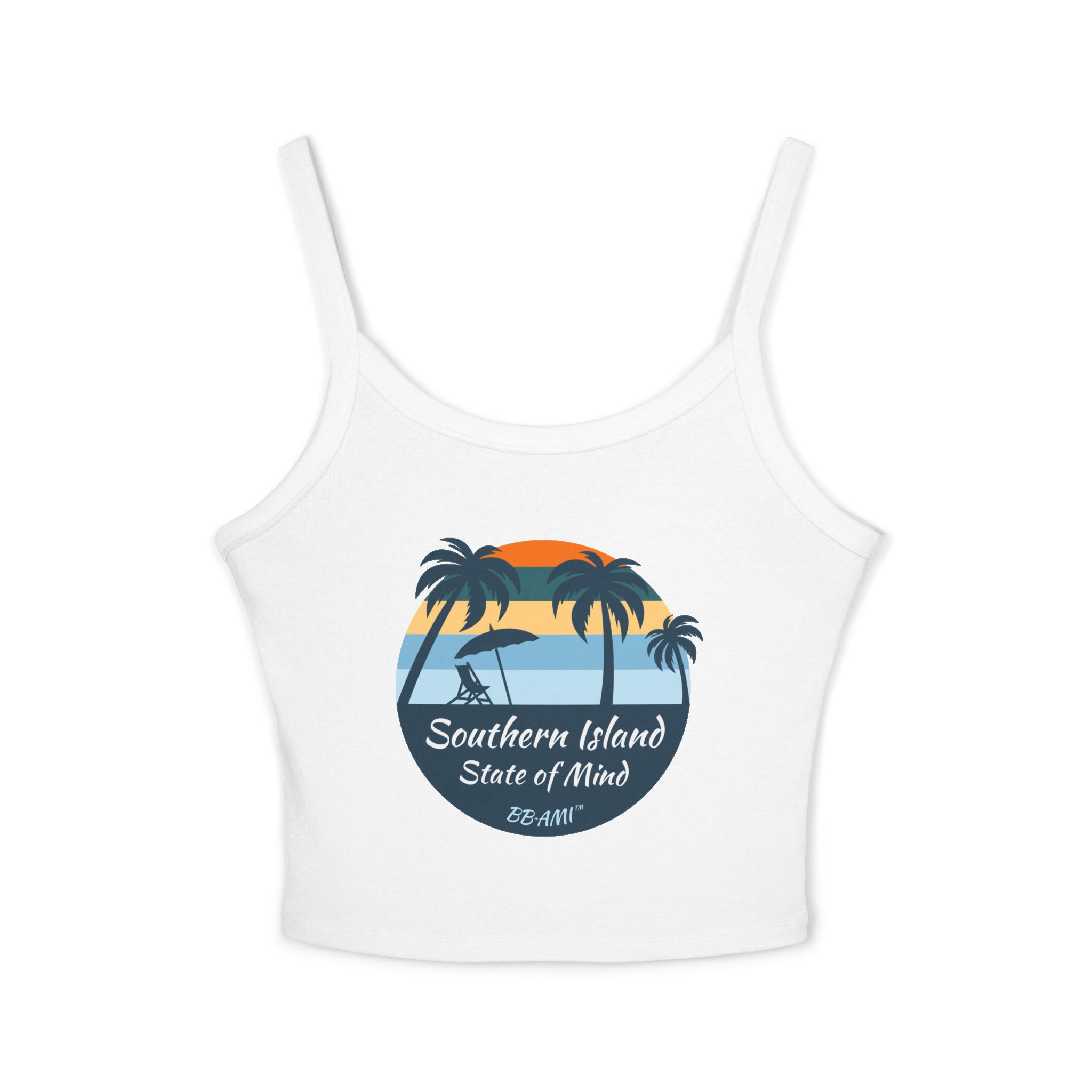 Palm Tree Southern Island State Of Mind Free Form Spaghetti Strap Tank Top BB-AMI Collection