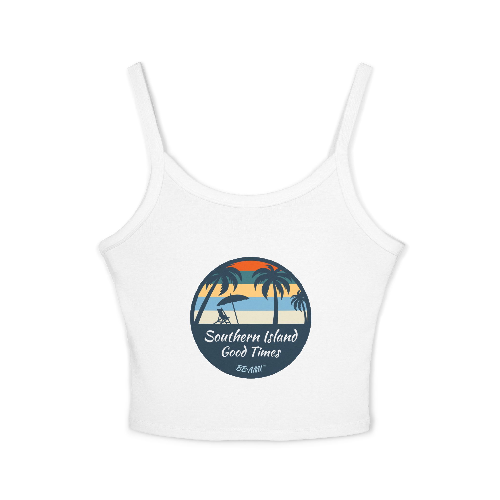 Palm Tree Southern Island Good Times Framed Spaghetti Strap Tank Top BB-AMI Collection