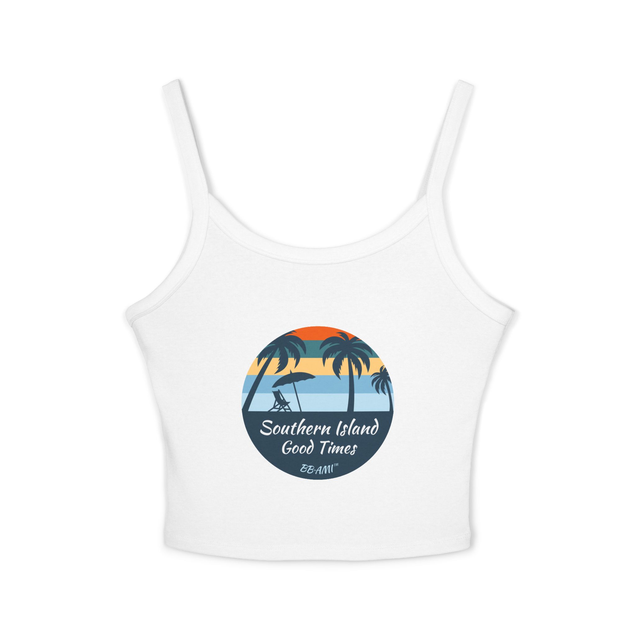 Palm Tree Southern Island Good Times Floating Spaghetti Strap Tank Top BB-AMI Collection